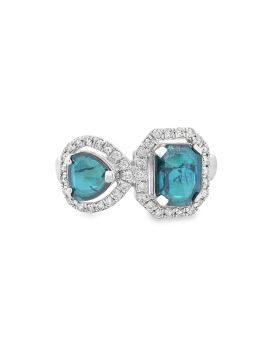 Trillion Emerald Blue S+P Ring